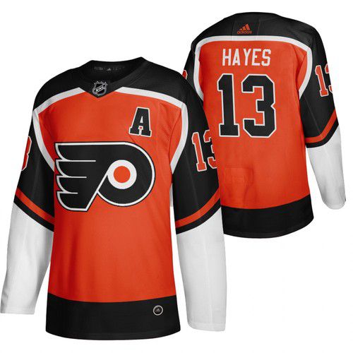 Cheap Men Philadelphia Flyers 13 Hayes Orange NHL 2021 Reverse Retro jersey